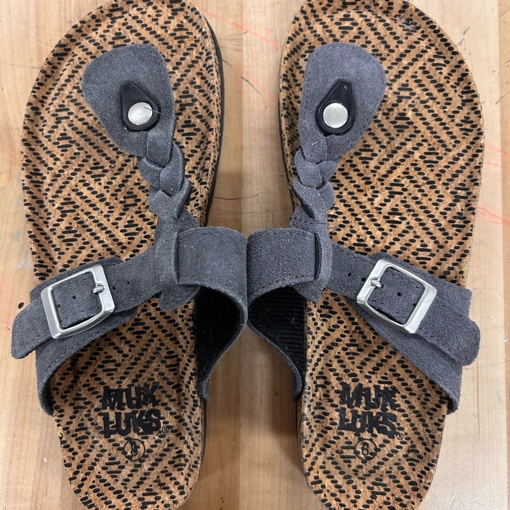 Muk Luks Charcoal Sandals with Braided Strap